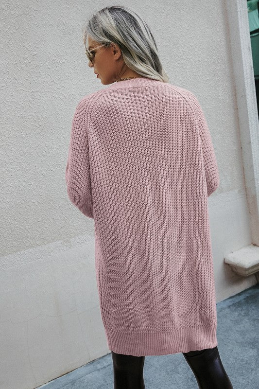 Dusty Rose Knit Cardigan-Dusty rose knit cardigan with open front and cable-knit detail. Soft, comfy layering piece for casual, everyday, and vacation-ready style.-Reef Love