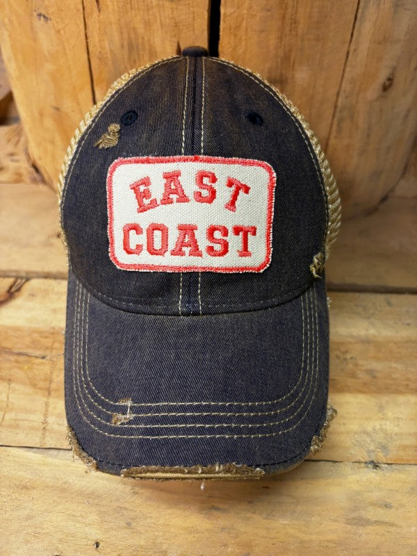 East Coast Distressed Snapback Baseball Cap-East Coast Distressed Snapback Baseball Cap. Distressed Headmost Brand Cap. Tan Mesh, Snapback Closure, Embroidered Patch style design, Superior quality cap.