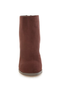 Eigur High Block Heel Boots-Eigur high block heel boots by London Rag. Microfiber ankle boots with almond toe, cushioned insole & 3" stacked block heel. Chic, versatile everyday style.