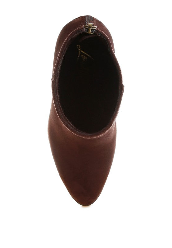 Eigur High Block Heel Boots-Eigur high block heel boots by London Rag. Microfiber ankle boots with almond toe, cushioned insole & 3" stacked block heel. Chic, versatile everyday style.