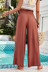 Elastic Waist Band Smocked Wide Leg Pants with Pockets-Elastic waist smocked wide leg pants in copper brown with pockets. Lightweight viscose trousers perfect for casual, vacation, and everyday boho-chic style.-Reef Love