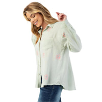 Embo detailed cotton gauze button down shirt