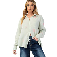 Embo detailed cotton gauze button down shirt