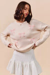 Embroidered Blush Pink Ribbon Sweater-Embroidered Blush Pink Ribbon Bow Round Neck Sweater. Perfect for adding a delicate touch to your outfit. Embroidery bows add a unique and stylish element.