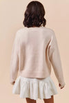 Embroidered Blush Pink Ribbon Sweater-Embroidered Blush Pink Ribbon Bow Round Neck Sweater. Perfect for adding a delicate touch to your outfit. Embroidery bows add a unique and stylish element.