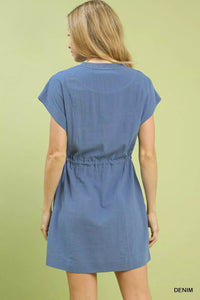 Embroidered Floral Mini Dress with Waist Tie-Reef Love