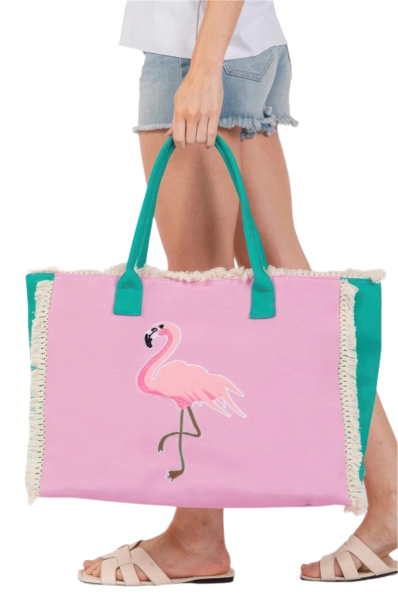 flamingo patch tote beach bag