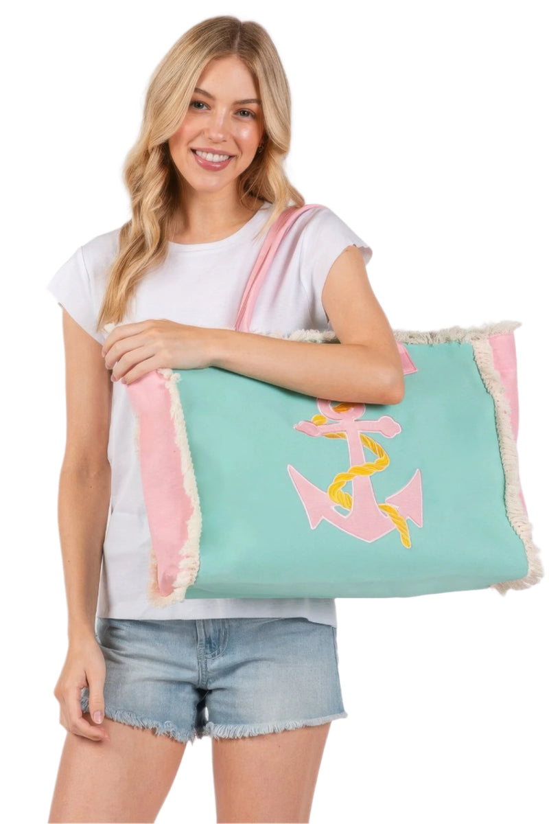 anchor patch tote beach bag