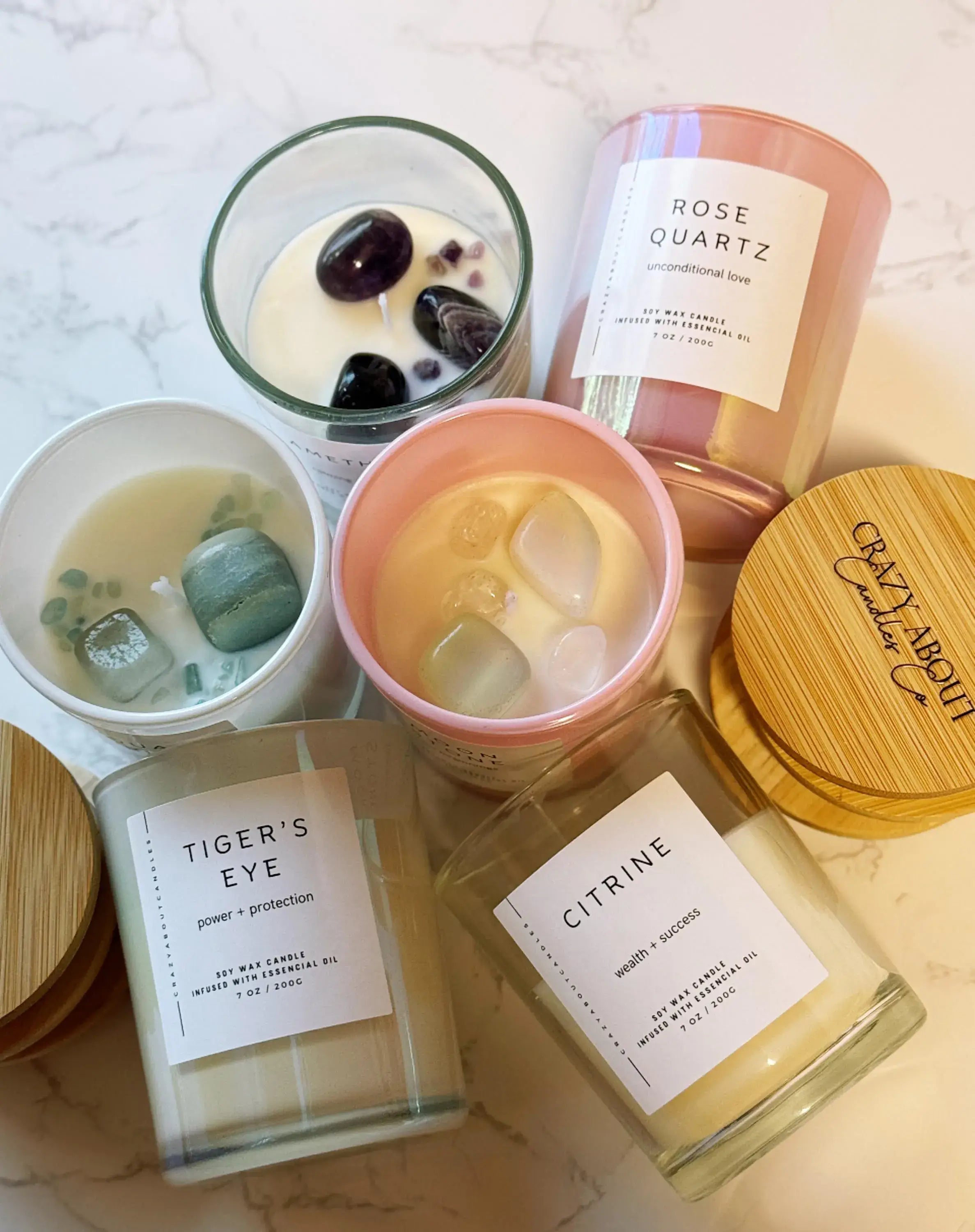 Energy Crystals •Handmade Scented Candle • Positive Energy-Home & Garden - Home Decor - Candles & Holders-Reef Love