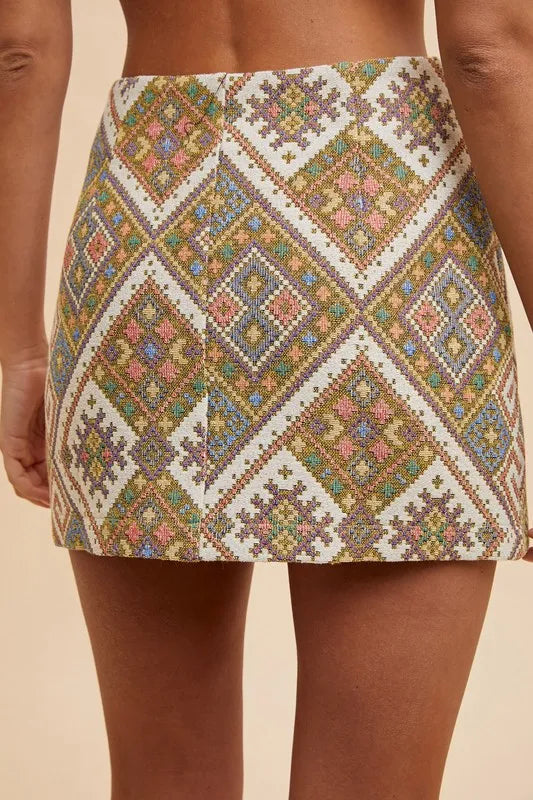Ethic Woven Jacquard Wrap Mini Skirt