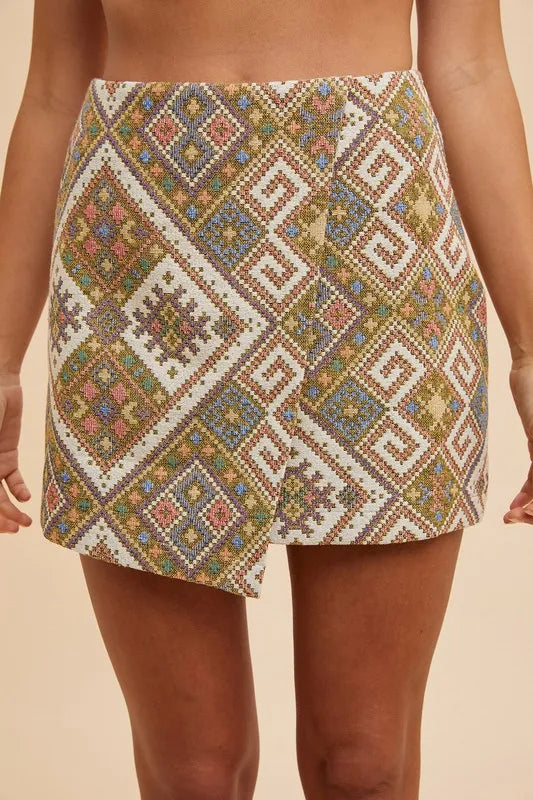 Ethic Woven Jacquard Wrap Mini Skirt