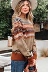 Cozy up in the Eva Aztec Crew Neck Sweater. Western-inspired print, soft knit, and versatile layering boho-chic sweater