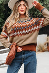 Cozy up in the Eva Aztec Crew Neck Sweater. Western-inspired print, soft knit, and versatile layering boho-chic sweater