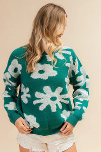 Evergreen Bloom Floral Knit Sweater-Reef Love
