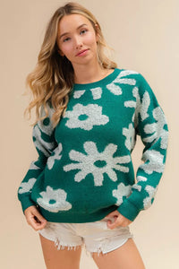 Evergreen Bloom Floral Knit Sweater-Reef Love