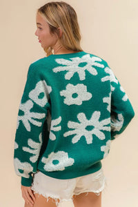 Evergreen Bloom Floral Knit Sweater-Reef Love