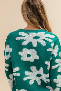 Evergreen Bloom Floral Knit Sweater-Reef Love