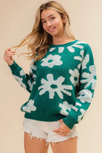 Evergreen Bloom Floral Knit Sweater-Reef Love