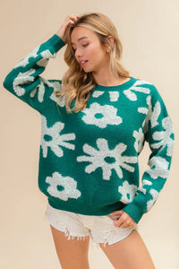Evergreen Bloom Floral Knit Sweater-Reef Love
