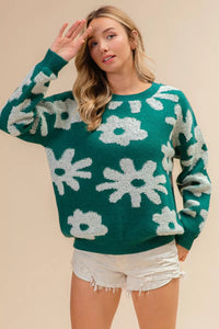 Evergreen Bloom Floral Knit Sweater-Reef Love