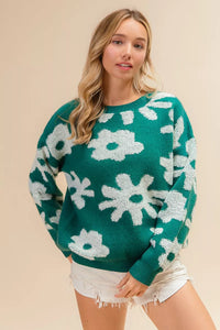 Evergreen Bloom Floral Knit Sweater-Reef Love