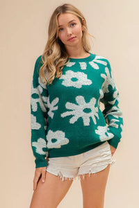Evergreen Bloom Floral Knit Sweater-Reef Love