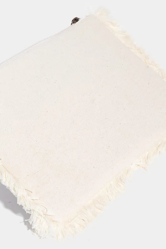 Evil Eye Fringe Cosmetic Bag-The Evil Eye Fringe Cosmetic Bag is a stylish and chic accessory featuring the iconic evil eye design and trendy fringe embellishments. 