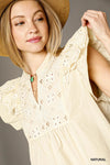 Eyelet Embroidered Ruffle Sleeve Blouse-Blouse-Umgee-Reef Love