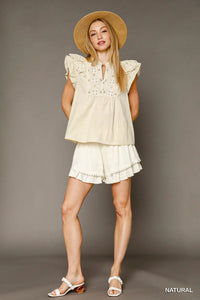 Eyelet Embroidered Ruffle Sleeve Blouse-Blouse-Umgee-NATURAL-S-Reef Love