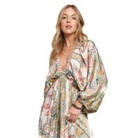 Isla Boho Printed V-Neck Batwing Sleeve Dress by ADORA-The Printed Batwing Sleeve Dress is a stylish and chic addition to your wardrobe. With flowy batwing sleeves, this dress offers a relaxed yet elegant look. -Reef Love Boho-Chic Boutique