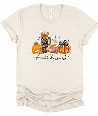 Fall Basics Graphic Tee-Fall Basics Graphic Tee. Cozy Bella + Canvas unisex shirt featuring fall icons: beanie, leopard tumbler, UGG boots & pumpkin. Soft cotton tee perfect for autumn layering.-Reef Love