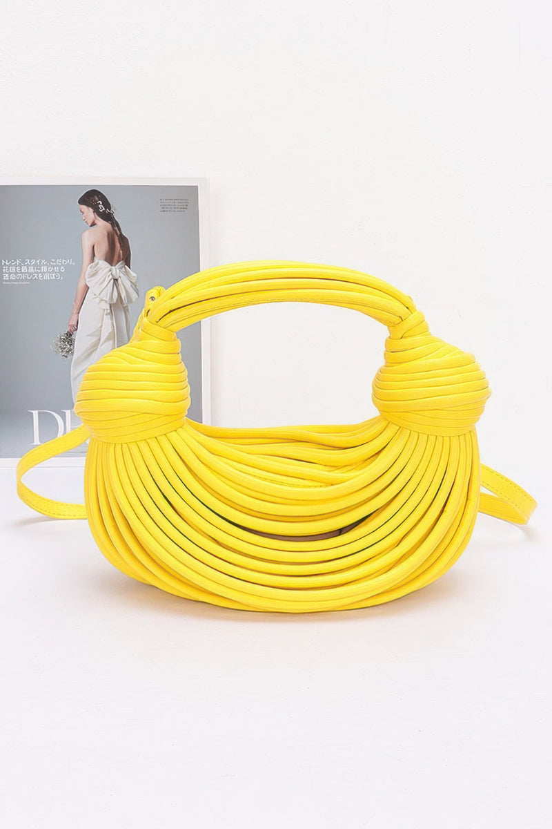 yellow Faux Leather Rope Hobo Bag. Featuring a modern design with faux leather and mixed metal accents