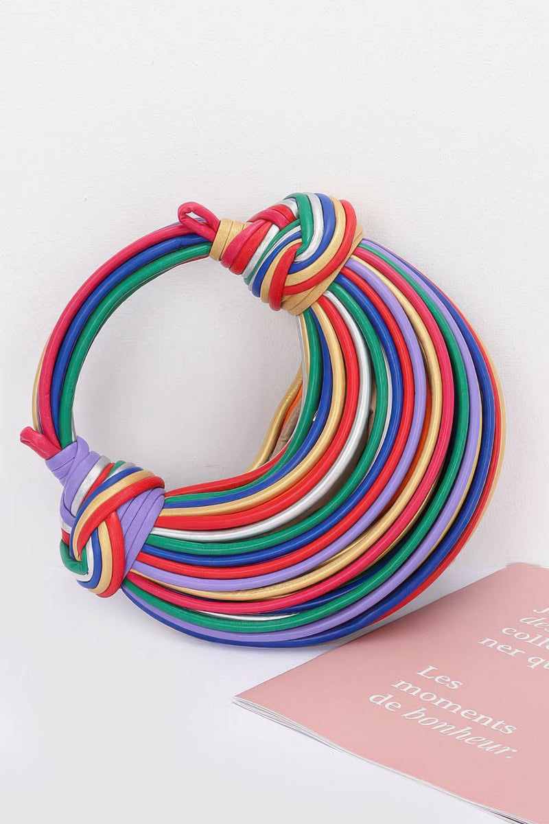 rainbow colored Faux Leather Rope Hobo Bag. Featuring a modern design with faux leather and mixed metal accents