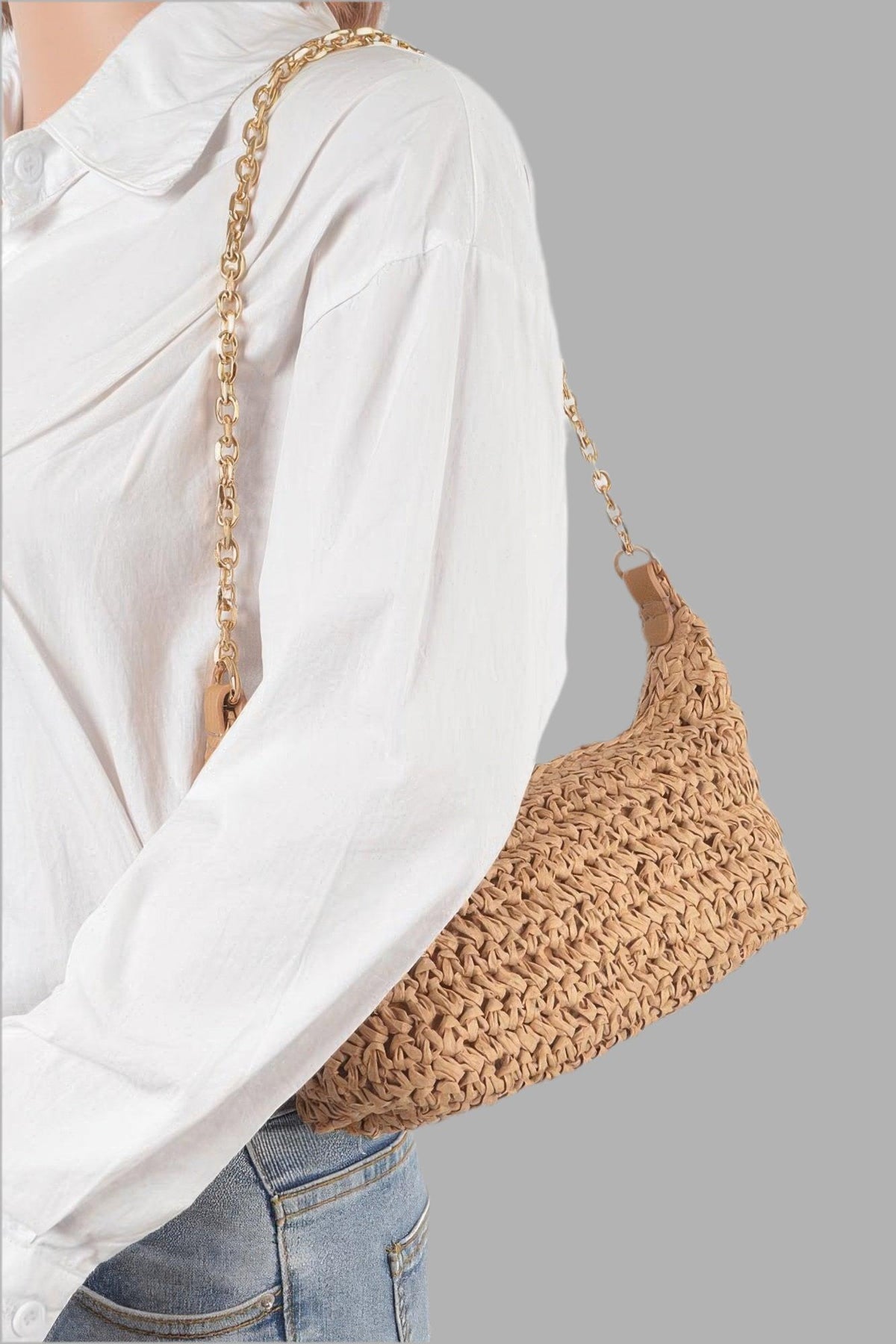 Straw shoulder clutch purse 