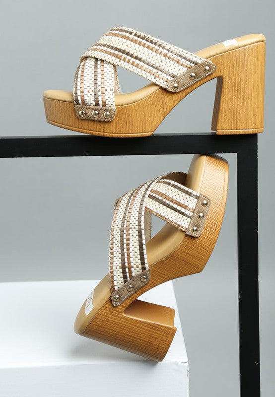 Finley Raffia High Block Heel Clogs-Reef Love