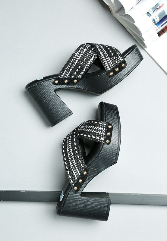 Finley Raffia High Block Heel Clogs-Reef Love