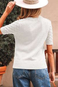 Fish Scale Textured Knit Short Sleeve Sweater- Boho Chic Styles by Reef Love