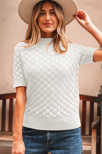 Fish Scale Textured Knit Short Sleeve Sweater- Boho Chic Styles by Reef Love