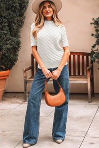 Fish Scale Textured Knit Short Sleeve Sweater- Boho Chic Styles by Reef Love