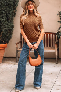 Fish Scale Textured Knit Short Sleeve Sweater- Boho Chic Styles by Reef Love