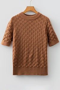 Fish Scale Textured Knit Short Sleeve Sweater- Boho Chic Styles by Reef Love