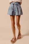 Flared Denim Shorts with Elasticized Waist