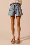 Flared Denim Shorts with Elasticized Waist