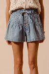 Flared Denim Shorts with Elasticized Waist