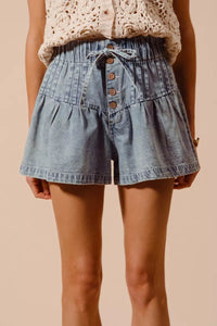 Flared Denim Shorts with Elasticized Waist