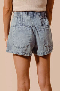 Flared Denim Shorts with Elasticized Waist