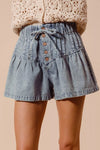 Flared Denim Shorts with Elasticized Waist