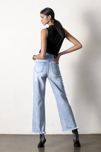Flip Waist Distressed Straight Leg Jeans-Reef Love