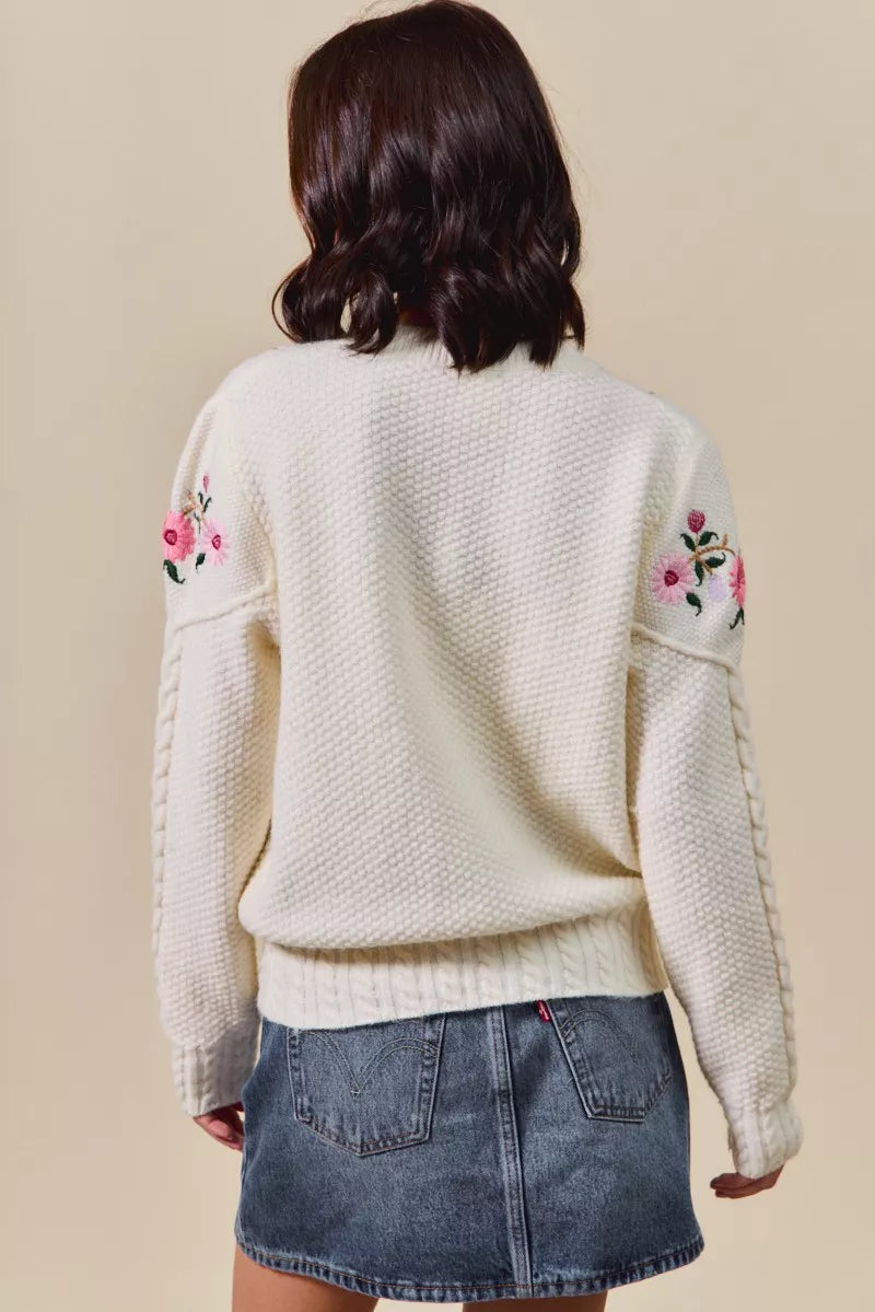 Floral Embroidered Coquette Sweater Cardigan-Reef Love