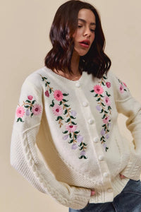 Floral Embroidered Coquette Sweater Cardigan-Reef Love